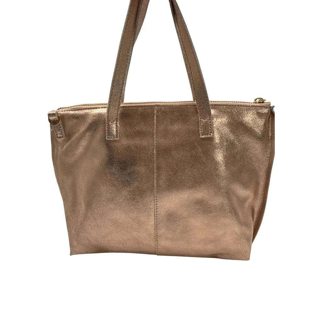 GIGI New York Metallic Rose Gold Leather Tote Crossbody Bag Gold Hardware EUC